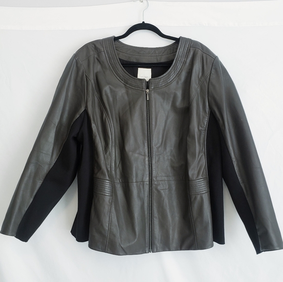 Sejour Leather Moto Jacket Coat Brown 